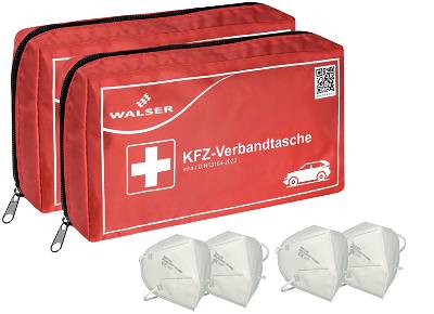 2x Verbandtasche Verbandstasche Erste-Hilfe Verbandskasten PKW DIN13164 ROT Walser VERBANDTASCHE-ROT-2x-ffp2maske