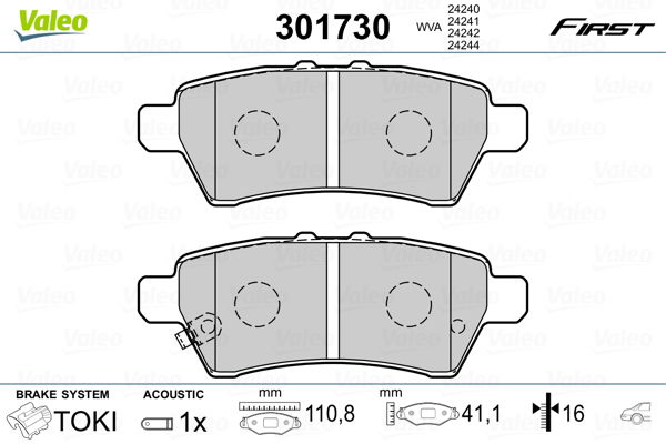 Bremsbelagsatz, Scheibenbremse Hinterachse Valeo 301730
