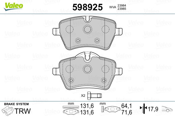 Bremsbelagsatz, Scheibenbremse Vorderachse Valeo 598925