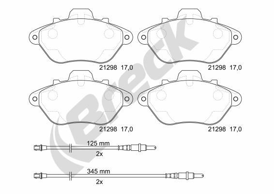 Bremsbelagsatz, Scheibenbremse Vorderachse Breck 21298 00 701 10