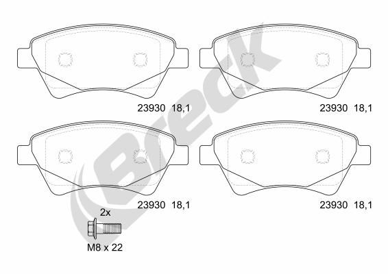 Bremsbelagsatz, Scheibenbremse Vorderachse Breck 23930 00 702 00