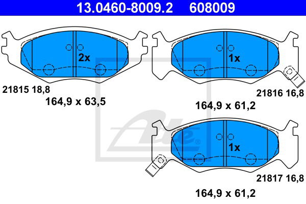 Bremsbelagsatz, Scheibenbremse Vorderachse ATE 13.0460-8009.2