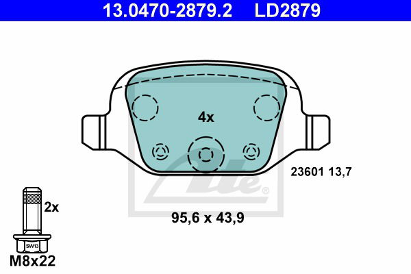 Bremsbelagsatz, Scheibenbremse Hinterachse ATE 13.0470-2879.2