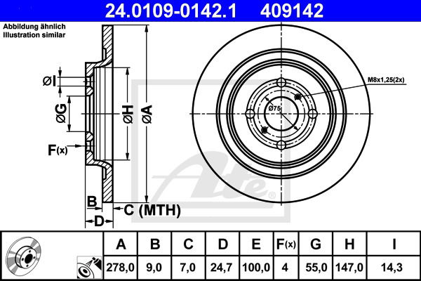 Bremsscheibe Hinterachse ATE 24.0109-0142.1