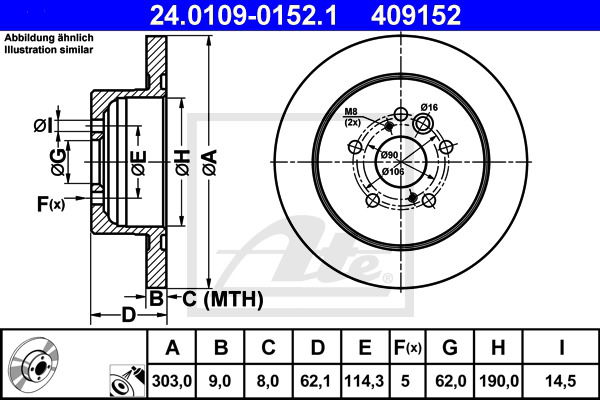 Bremsscheibe Hinterachse ATE 24.0109-0152.1