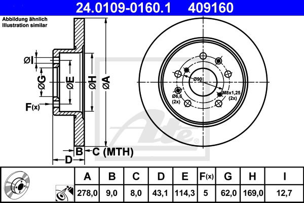 Bremsscheibe Hinterachse ATE 24.0109-0160.1