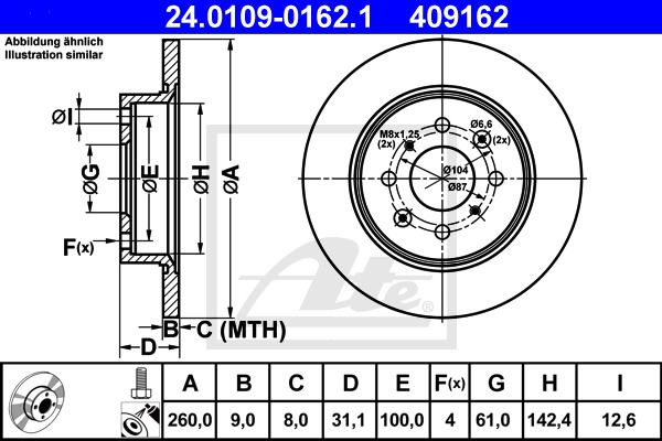 Bremsscheibe Hinterachse ATE 24.0109-0162.1