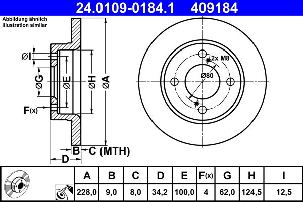 Bremsscheibe Hinterachse ATE 24.0109-0184.1