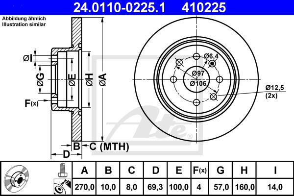 Bremsscheibe Hinterachse ATE 24.0110-0225.1