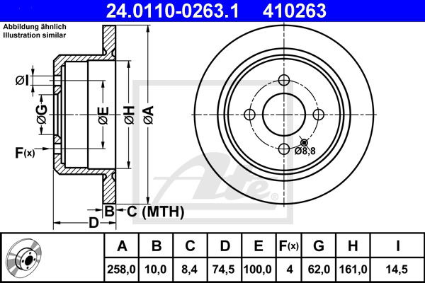 Bremsscheibe Hinterachse ATE 24.0110-0263.1