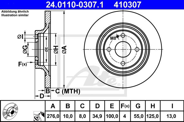 Bremsscheibe Hinterachse ATE 24.0110-0307.1