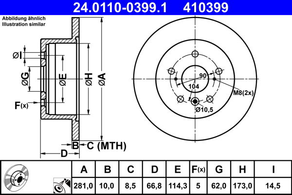 Bremsscheibe Hinterachse ATE 24.0110-0399.1