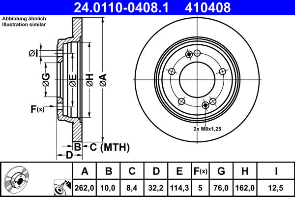 Bremsscheibe Hinterachse ATE 24.0110-0408.1