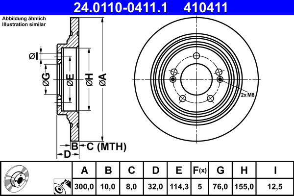 Bremsscheibe Hinterachse ATE 24.0110-0411.1