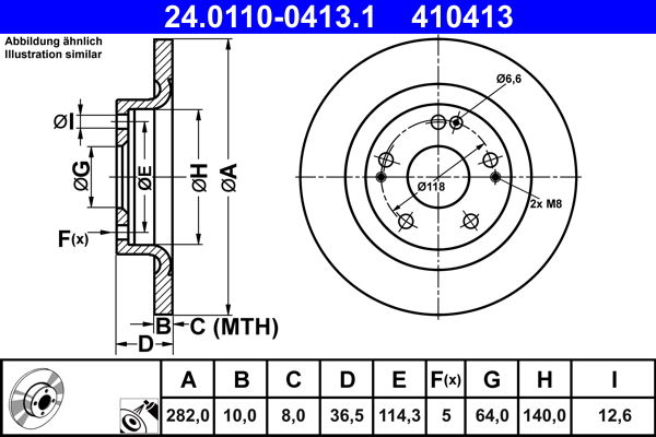 Bremsscheibe Hinterachse ATE 24.0110-0413.1