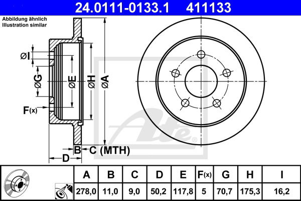 Bremsscheibe Hinterachse ATE 24.0111-0133.1