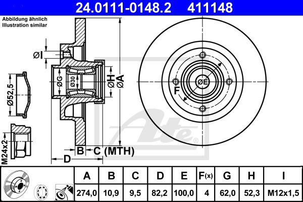 Bremsscheibe Hinterachse ATE 24.0111-0148.2