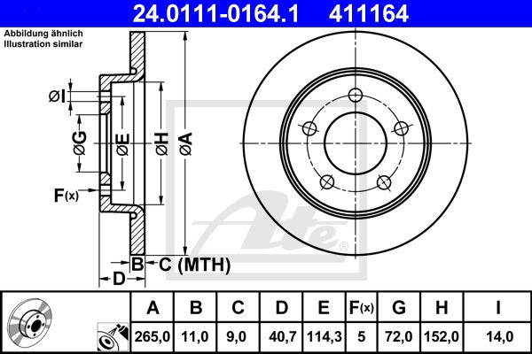 Bremsscheibe Hinterachse ATE 24.0111-0164.1