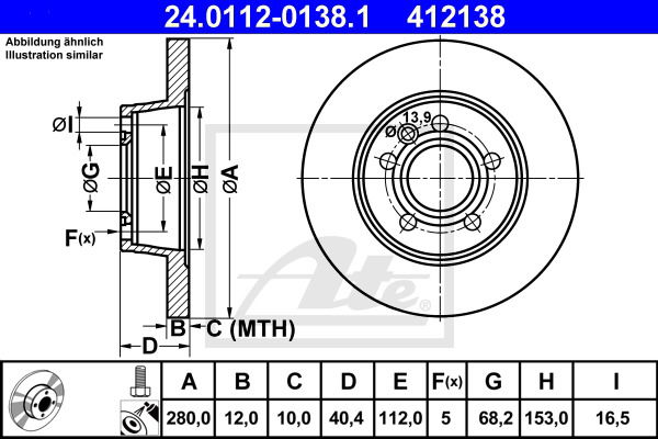 Bremsscheibe Hinterachse ATE 24.0112-0138.1