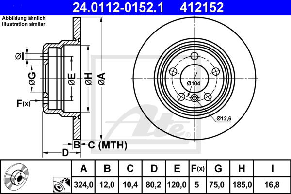 Bremsscheibe Hinterachse ATE 24.0112-0152.1