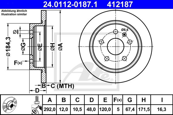 Bremsscheibe Hinterachse ATE 24.0112-0187.1