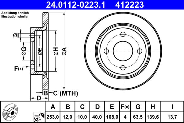 Bremsscheibe Hinterachse ATE 24.0112-0223.1