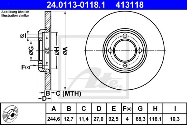 Bremsscheibe Vorderachse ATE 24.0113-0118.1