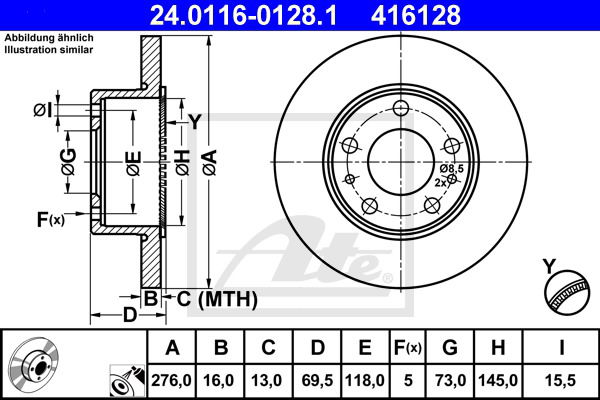 Bremsscheibe Hinterachse ATE 24.0116-0128.1