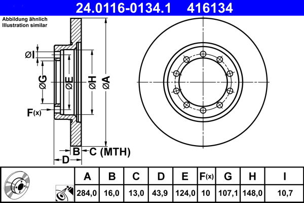 Bremsscheibe Hinterachse ATE 24.0116-0134.1
