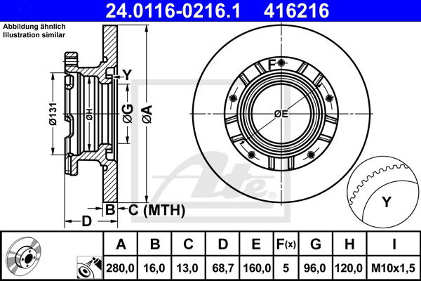 Bremsscheibe Hinterachse ATE 24.0116-0216.1