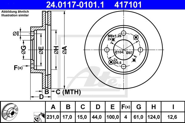 Bremsscheibe Vorderachse ATE 24.0117-0101.1