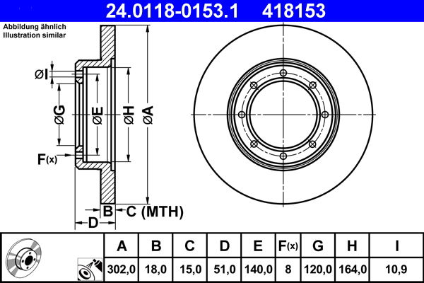 Bremsscheibe Hinterachse ATE 24.0118-0153.1