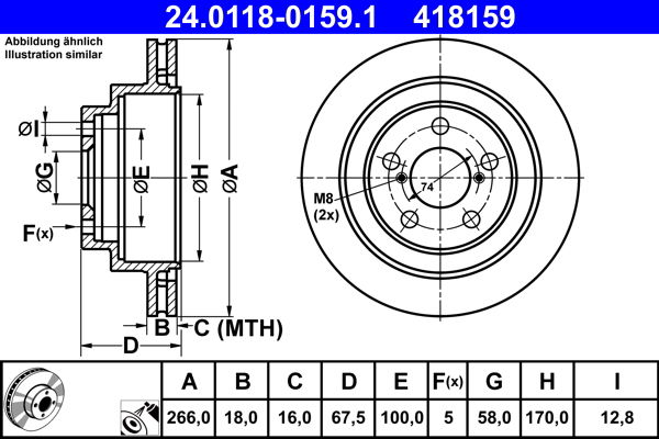 Bremsscheibe Hinterachse ATE 24.0118-0159.1