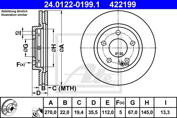 Bremsscheibe Vorderachse ATE 24.0122-0199.1