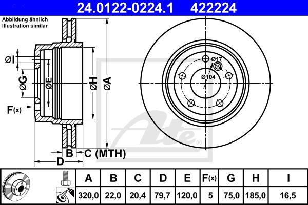 Bremsscheibe Hinterachse ATE 24.0122-0224.1