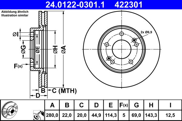 Bremsscheibe Vorderachse ATE 24.0122-0301.1