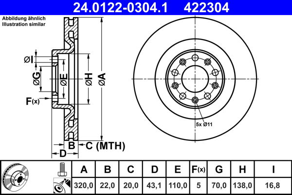 Bremsscheibe Hinterachse ATE 24.0122-0304.1