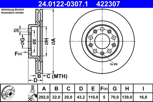 Bremsscheibe Hinterachse ATE 24.0122-0307.1