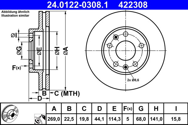 Bremsscheibe Vorderachse ATE 24.0122-0308.1