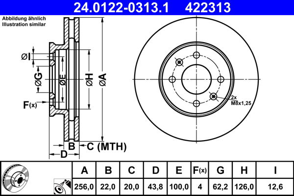 Bremsscheibe Vorderachse ATE 24.0122-0313.1