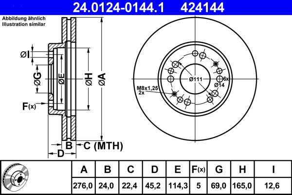 Bremsscheibe Vorderachse ATE 24.0124-0144.1