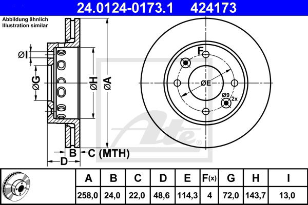 Bremsscheibe Vorderachse ATE 24.0124-0173.1