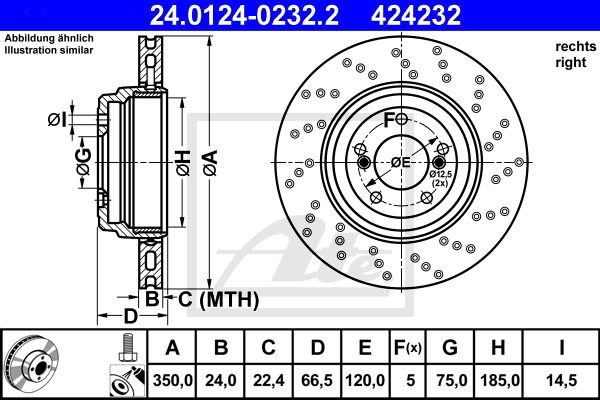 Bremsscheibe Hinterachse rechts ATE 24.0124-0232.2