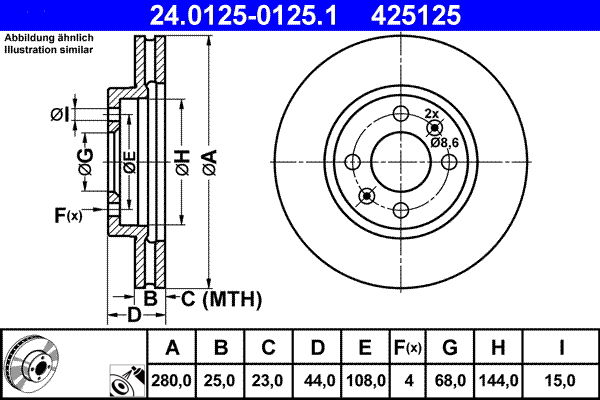 Bremsscheibe Vorderachse ATE 24.0125-0125.1