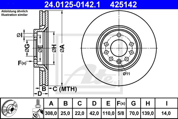 Bremsscheibe Vorderachse ATE 24.0125-0142.1