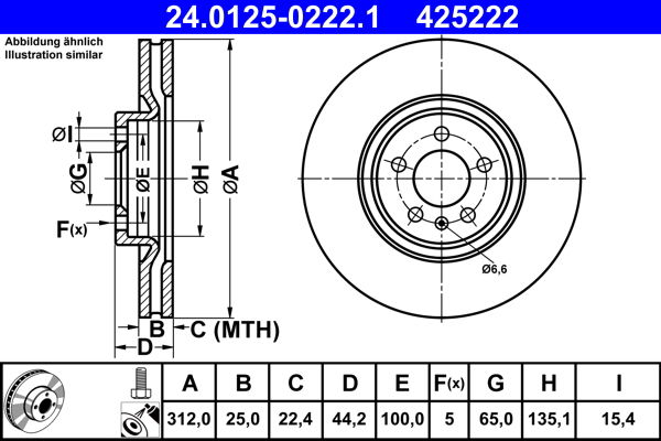 ATE Bremsscheibe Vorderachse  24.0125-0222.1