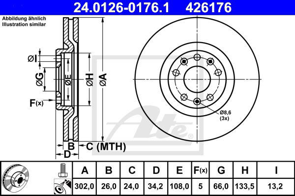 Bremsscheibe Vorderachse ATE 24.0126-0176.1