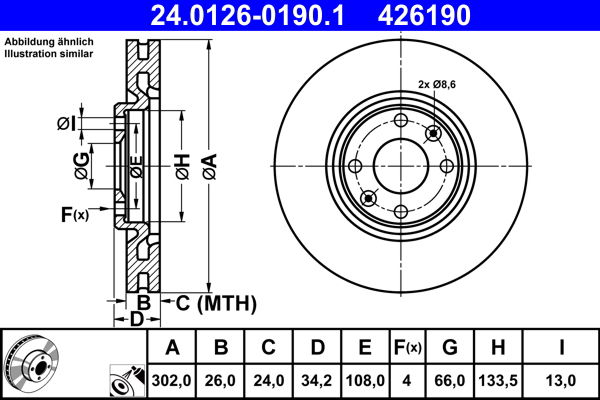 Bremsscheibe Vorderachse ATE 24.0126-0190.1