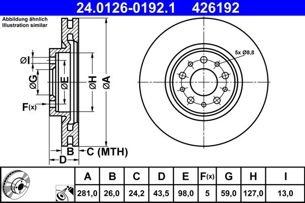 Bremsscheibe Vorderachse ATE 24.0126-0192.1