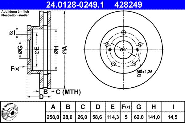 Bremsscheibe Vorderachse ATE 24.0128-0249.1